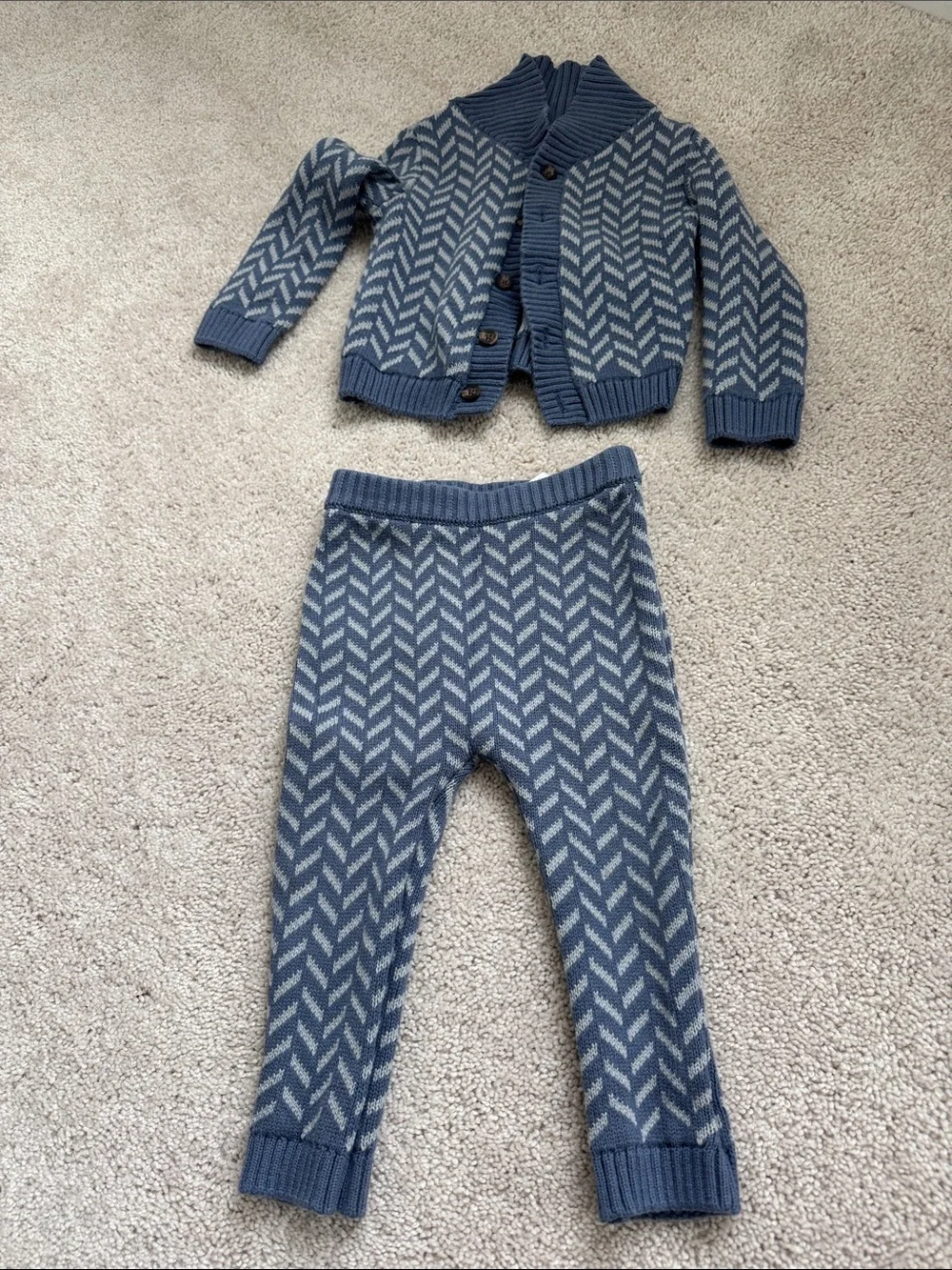 Carter's Blue and Cream Knit Matching Sweater Set